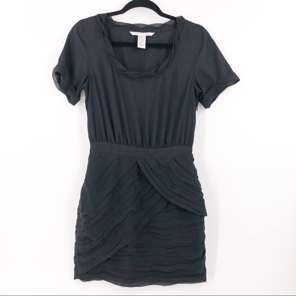 Diane Von Furstenberg Black Short Sleeve Layered Mini Dress